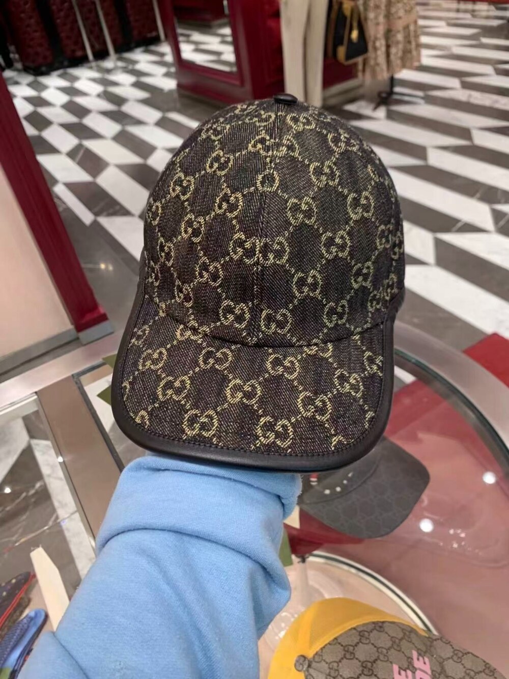 Gucci GG Denim Baseball Cap with Leather Trim - Picture 2 of 4